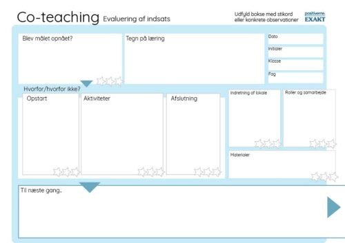 Evalueringsskema - Co-teaching, Lærerværktøj