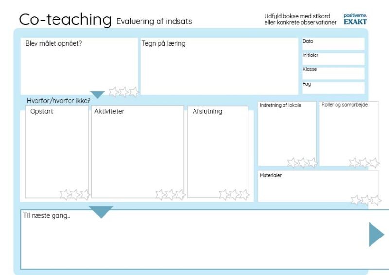 Evalueringsskema - Co-teaching, Lærerværktøj