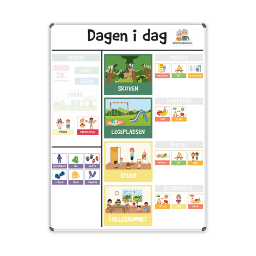 Strukturtavle til dagtilbud inkl. piktogrammagneter - Whiteboard 90x120 cm.