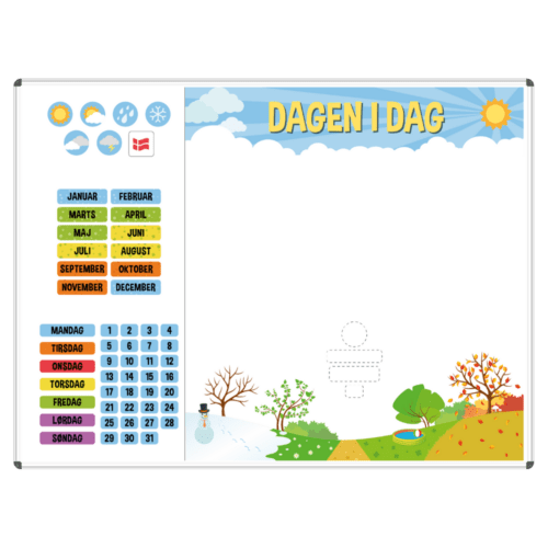 Whiteboardtavle flere str. - Dagens gang, inkl. piktogrammagneter