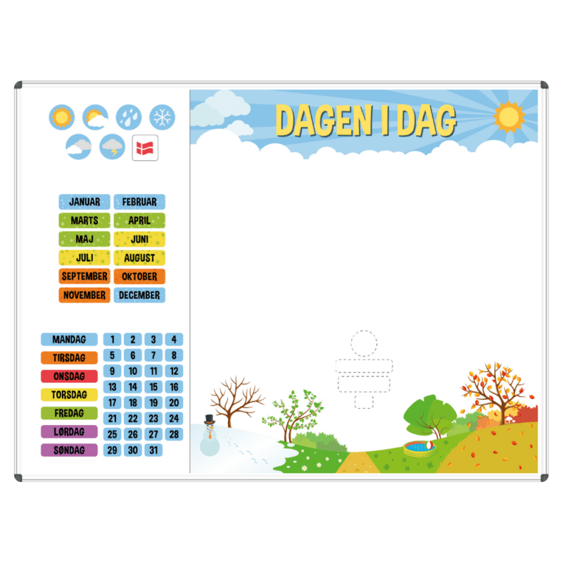 Whiteboardtavle flere str. - Dagens gang, inkl. piktogrammagneter