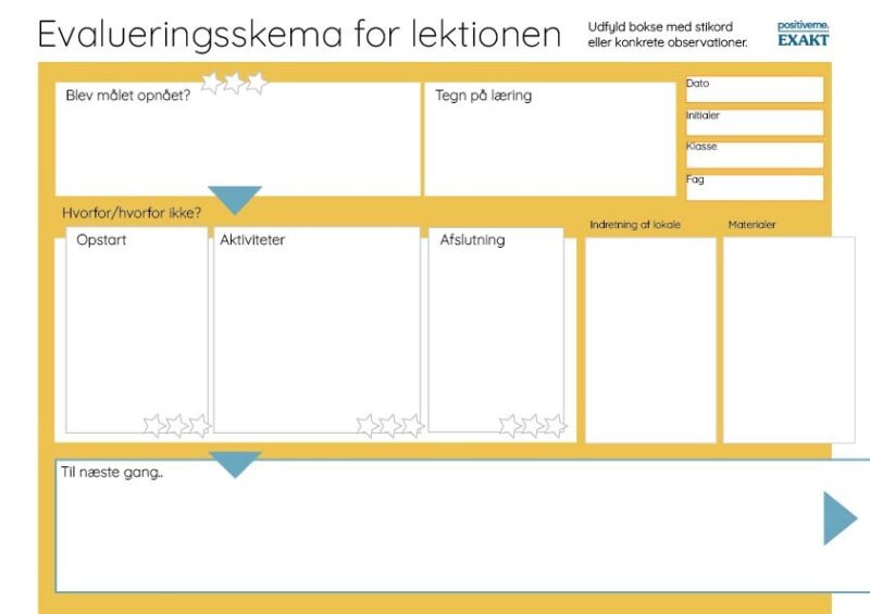 Evalueringsskema - Alm. undervisning, Lærerværktøj
