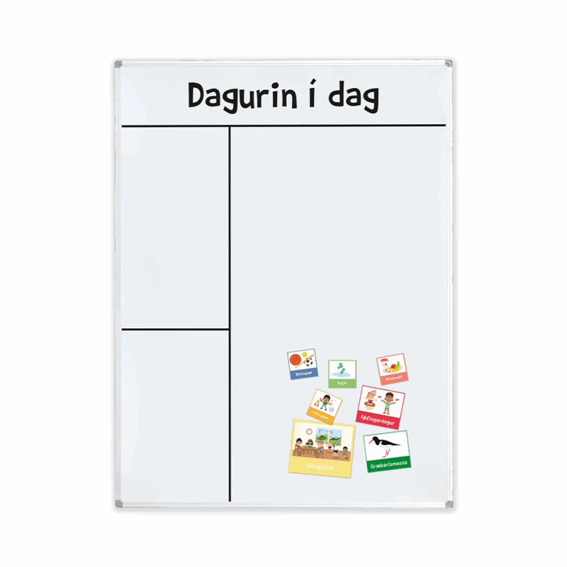 Strukturtavle til dagtilbud inkl. piktogrammagneter - Whiteboard 90x120 cm. Færøsk