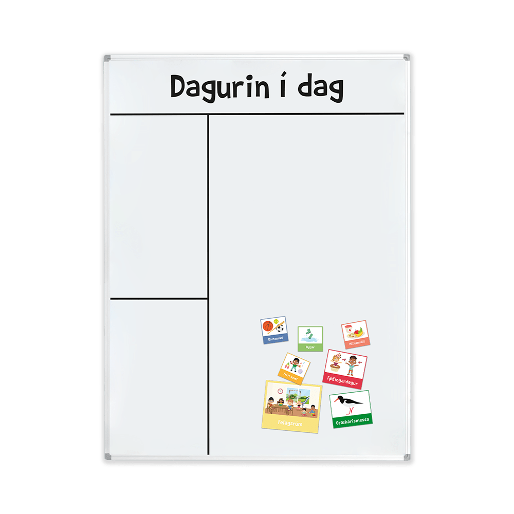 Strukturtavle til dagtilbud inkl. piktogrammagneter - Whiteboard 90x120 cm. Færøsk