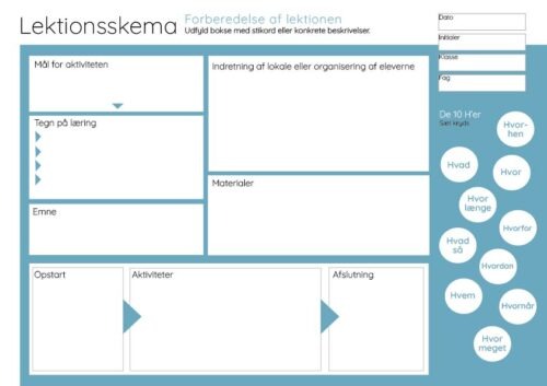 Planlægningsskema - Alm. undervisning, Lærerværktøj