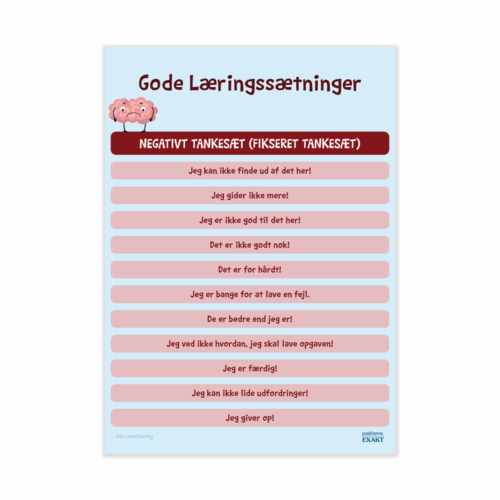 Trivselstavle - Gode læringssætninger - Negativt tankesæt