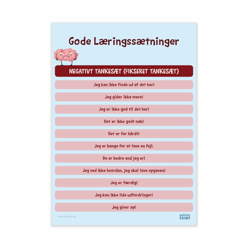 Trivselstavle - Gode læringssætninger - Negativt tankesæt