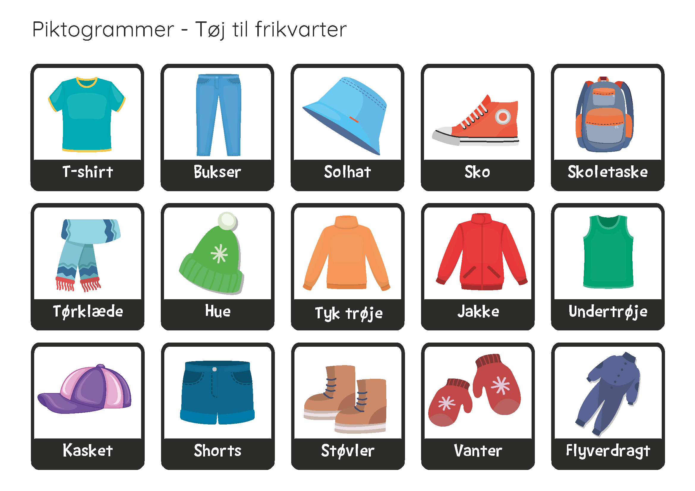 Piktogrammer - Tøj, sko og udstyr, Sekvensskema