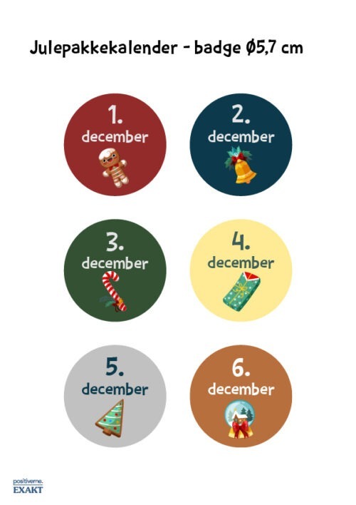 Pakkekalender 1-24 - badge Ø5,7 cm