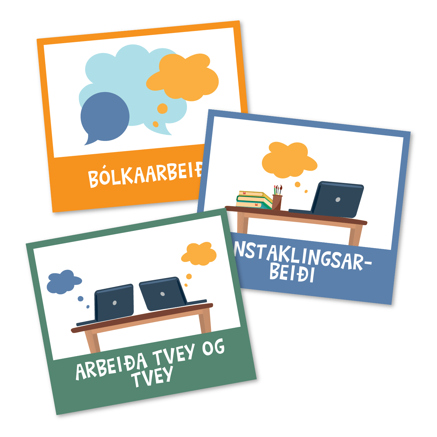 Piktogrammagneter - Arbejdsformer mellemtrin/udskoling, 8 stk. Færøsk