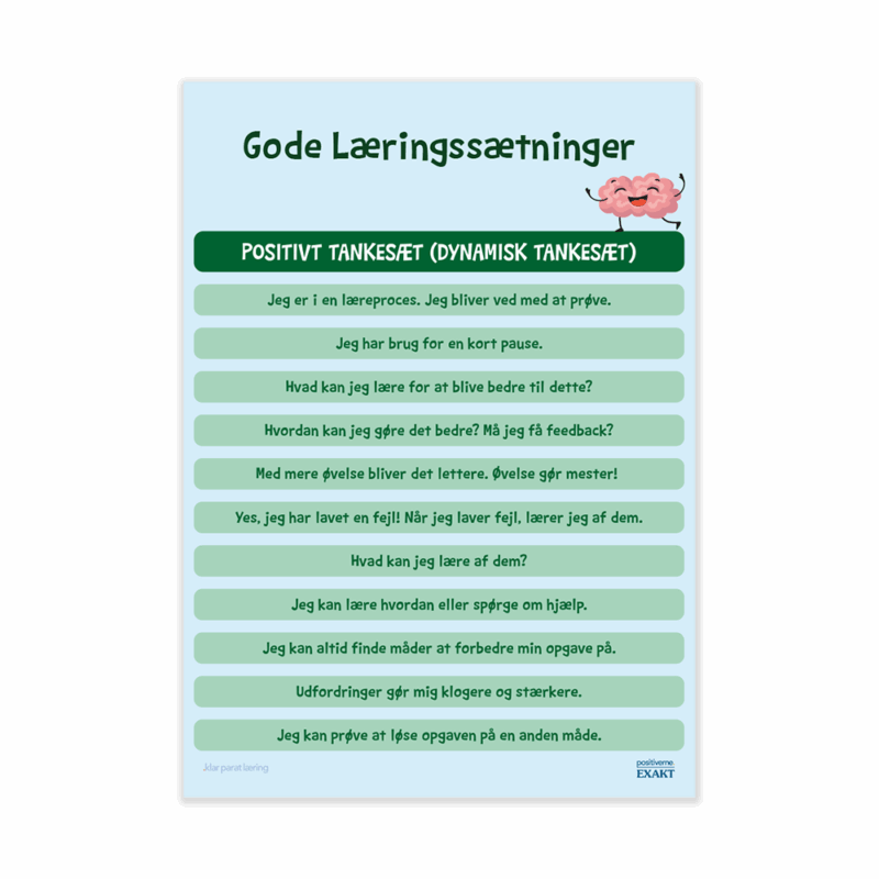 Trivselstavle - Gode læringssætninger - Positivt mindset