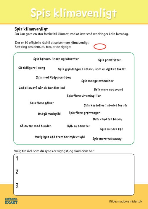 Spis klimavenligt - Gode klimaråd, Opgave