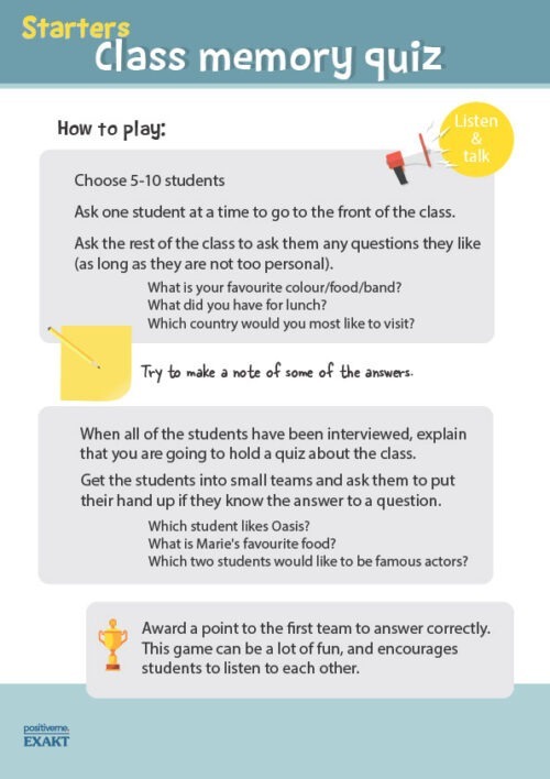 Class Memory Quiz - Klasseaktivitet