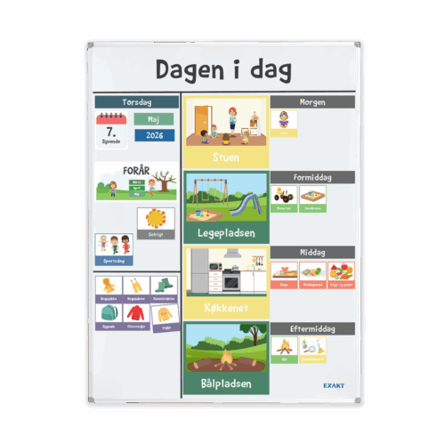 Strukturtavle til dagtilbud inkl. piktogrammagneter - Whiteboard 90x120 cm.