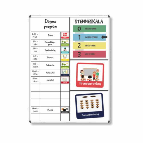 Strukturtavle til klasseledelse inkl. piktogrammagneter - Whiteboard 90x120 cm.