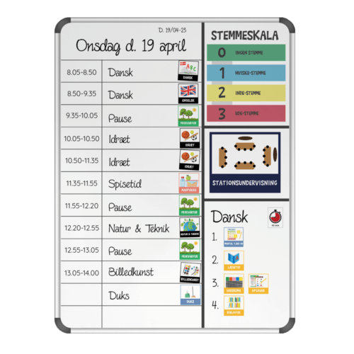 Strukturtavle til klasseledelse inkl. piktogrammagneter - Whiteboard 90x120 cm.