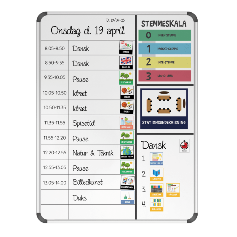 Strukturtavle til klasseledelse inkl. piktogrammagneter - Whiteboard 90x120 cm.